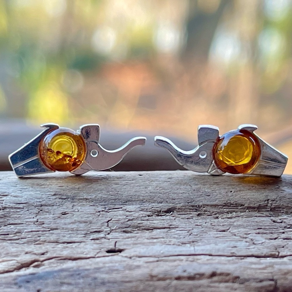 Elephants- Authentic Baltic Amber Stud Earrings - image 6